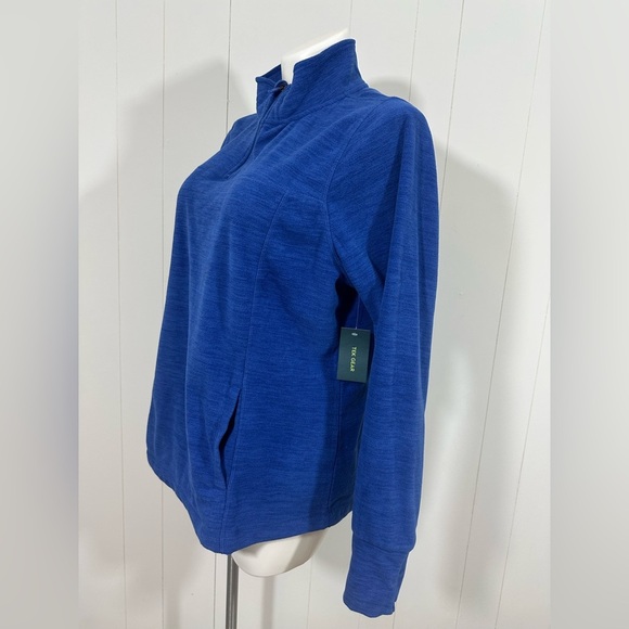 NWT TEK GEAR Blue Fleece Sweater Plus Size 1X Front Pockets Pull Over Mock Neck - Picture 3 of 7